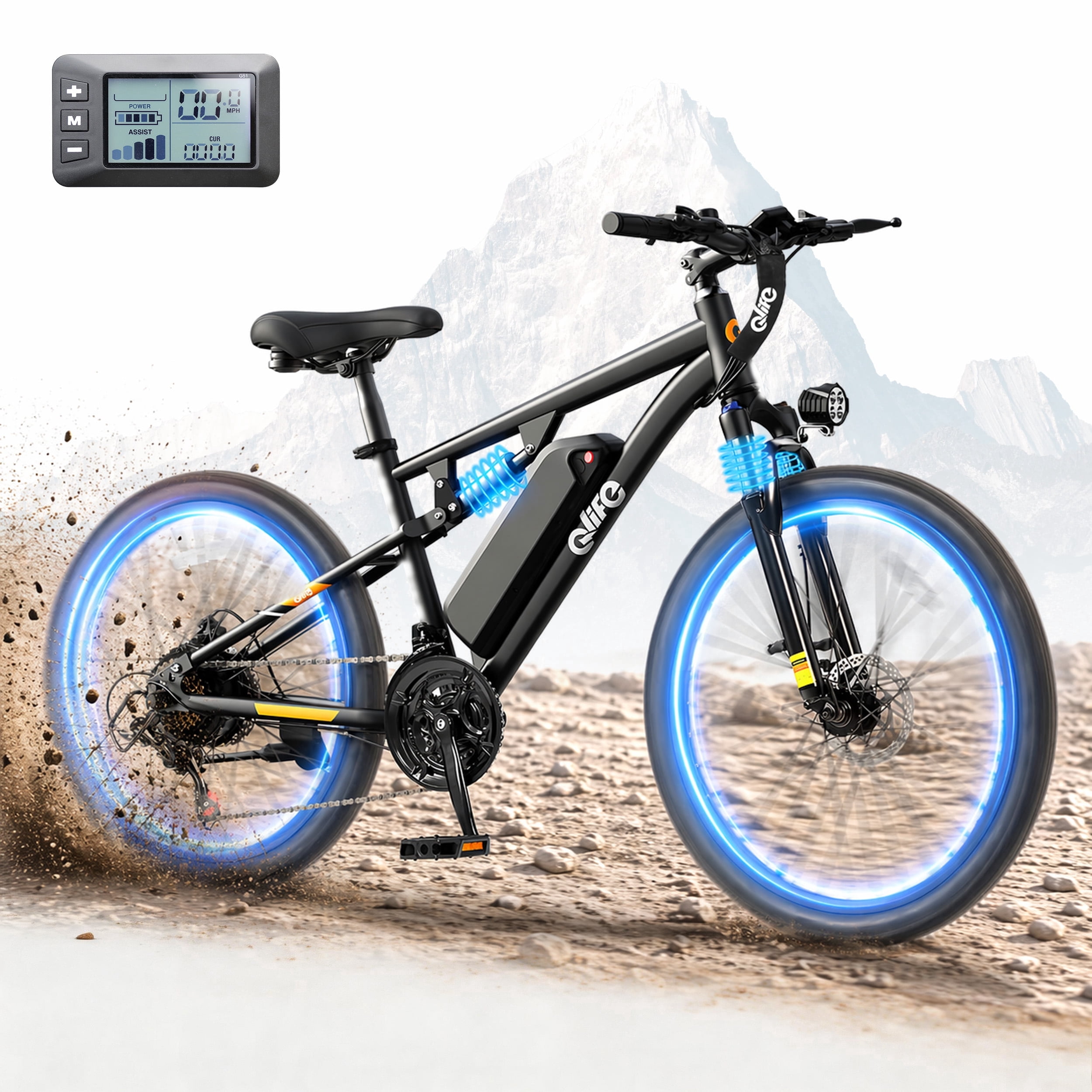 Actbest 27.5" Electric Mountain Bike for Man Teens, 500W Motor, 48V 10.4Ah Battery, 21-Speed EBike, Front Suspension, LCD Display, Wide Saddle, Electric Bike for Adults