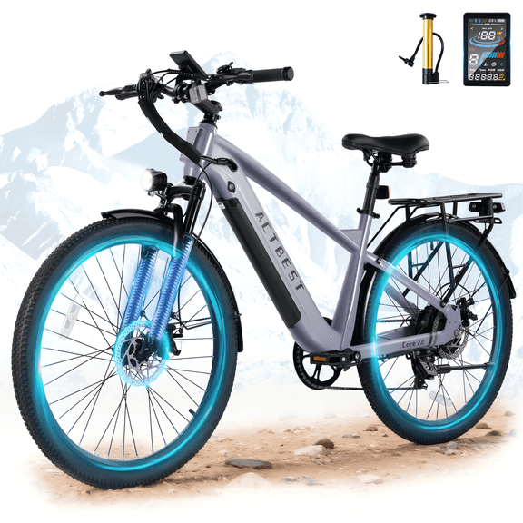 Actbest Core Electric Bike for Adults,750W Motor Ebike with Front Suspension, 7-Speed Up to 55Miles,20MPH E Bicycle,26" Step-Over Ebikes (Purple)