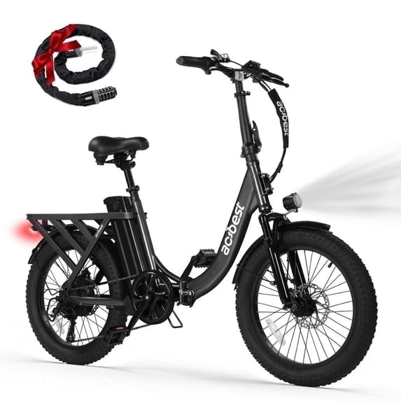 Actbest Electric Bike, 20" Folding EBike for Adults, Peak 750W Motor 48V 499Wh Battery, Fat Tire & Front Suspension Electric Bicycles,7 Speed, Black with Lock