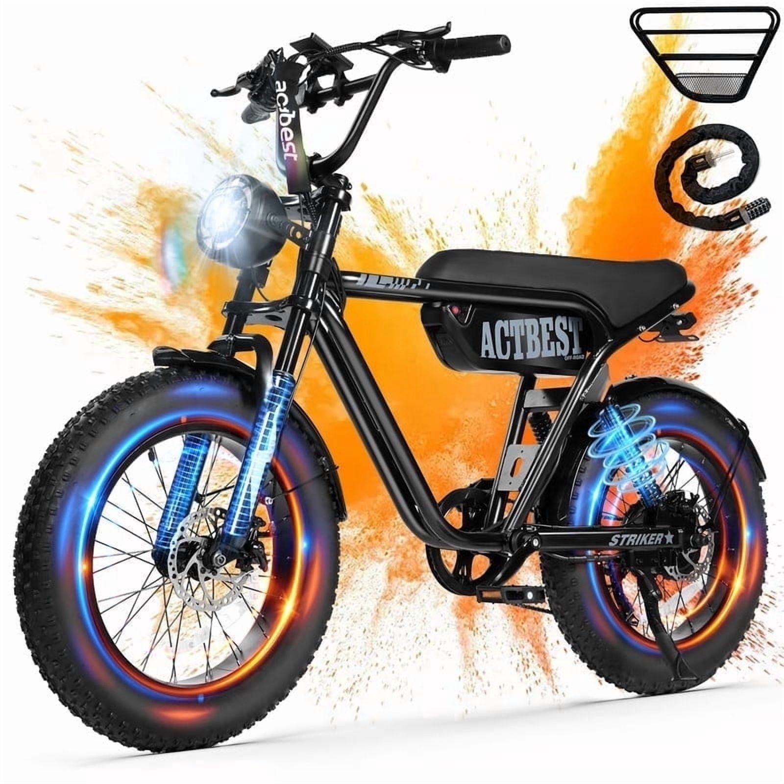 Electric Bike for Adults, 20" Fat Tire Bike, Peak 1500W Motor Full Suspension Mountain Electric Dirt Bike, Top 28 MPH Electric Motorcycle Black & Gray with Lock & Basket
