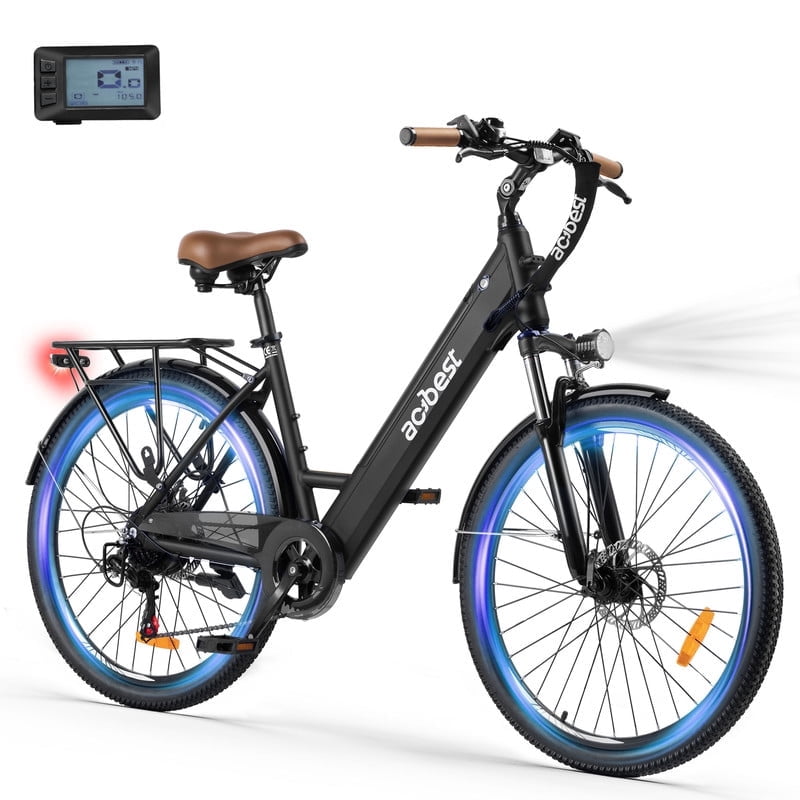 Actbest Electric Bike for Adults, 26" Step-Through Electric Bicycle with 36V 13Ah Removable Battery, 750W Peak Motor Electric Cruiser Bike with 20MPH, 7 Gears & Front Suspension (Black)