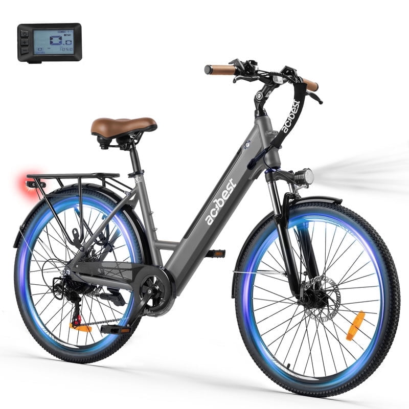 Actbest Electric Bike for Adults, 26" Step-Through Electric Bicycle with 36V 13Ah Removable Battery, 750W Peak Motor Electric Cruiser Bike with 20MPH, 7 Gears & Front Suspension (Gray)
