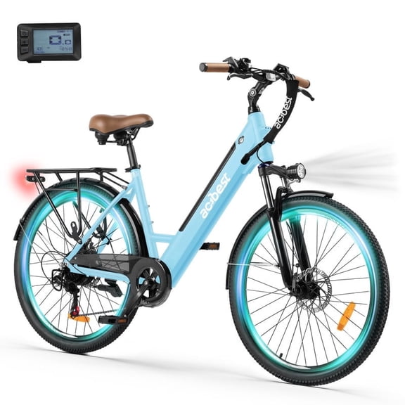 Actbest Electric Bike for Adults, 26" Step-Through Electric Bicycle with 36V 13Ah Removable Battery, 750W Peak Motor Electric Cruiser Bike with 22MPH, 7 Gears & Front Suspension (Blue)