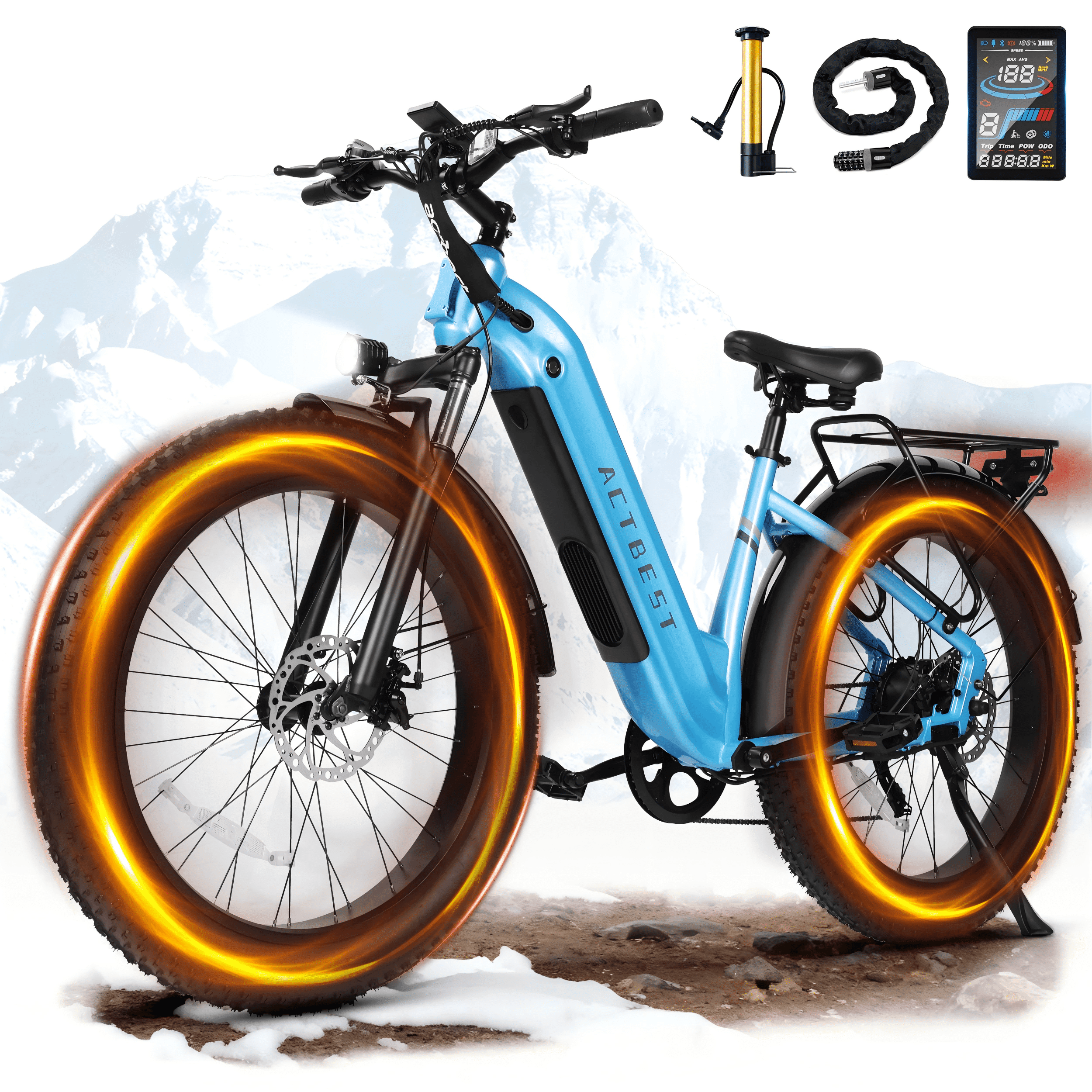Electric Bike for Adults Peak 750W 20MPH Brushless Motor,48V Electric Mountain Bikes, 26"×4 Fat Tires Ebike,7 Speed (Blue)