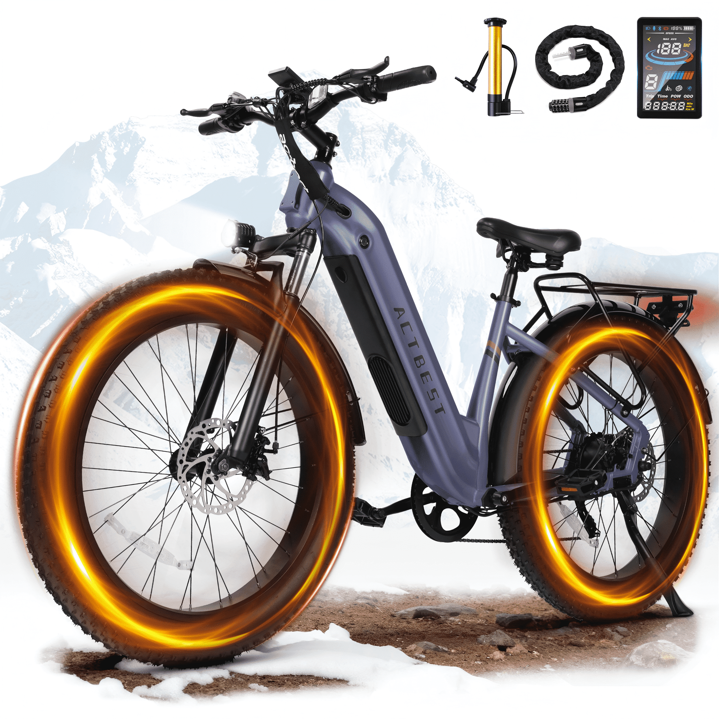 Electric Bike for Adults Peak 750W 20MPH Brushless Motor,48V Electric Mountain Bikes, 26"×4 Fat Tires Ebike,7 Speed (Purple)