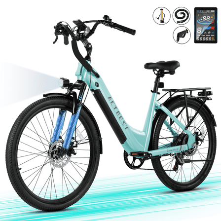 Actbest Electric Bike for Adults,over 750W Peak Motor Ebike,Up to 55Miles,over 20MPH E Bicycle,7-Speed,(Green)