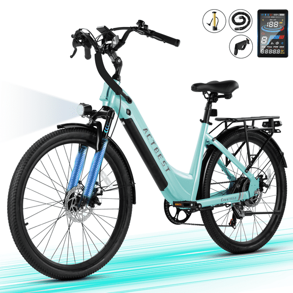Actbest Electric Bike for Adults,over 750W Peak Motor Ebike,Up to 55Miles,over 20MPH E Bicycle,7-Speed,(Green)