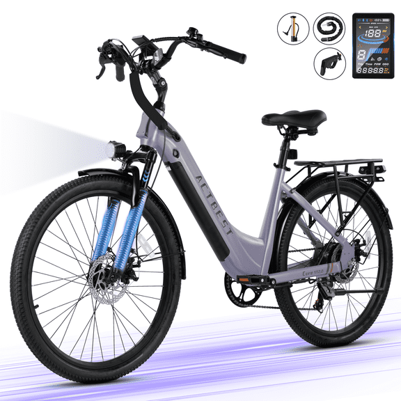 Actbest Electric Bike for Adults,over 750W Peak Motor Ebike,Up to 55Miles,over 20MPH E Bicycle,7-Speed,(Purple)