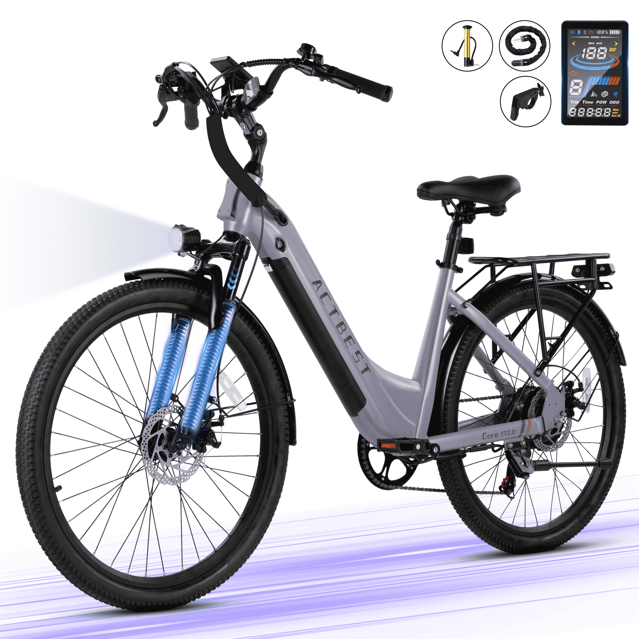 Electric Bike for Adults,over 750W Peak Motor Ebike,Up to 55Miles,over 20MPH E Bicycle,7-Speed,(Purple)