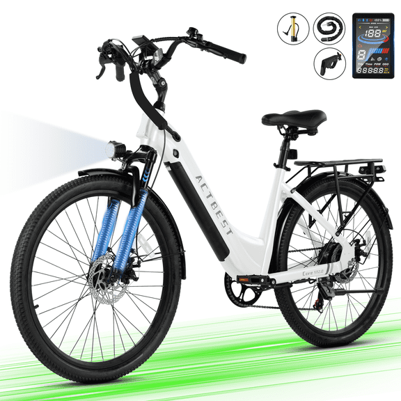 Actbest Electric Bike for Adults,over 750W Peak Motor Ebike,Up to 55Miles,over 20MPH E Bicycle,7-Speed,(White)