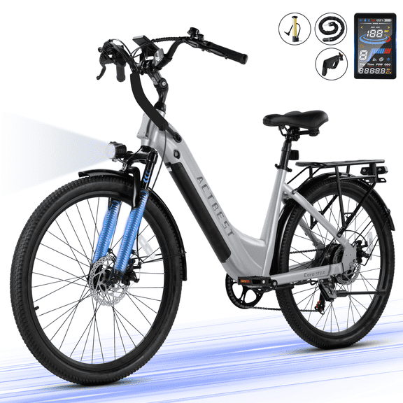 Actbest Electric Bike for Adults,over 750W Peak Motor Ebike,Up to 55Miles,over 20MPH E Bicycle,7-Speed,(Gray)