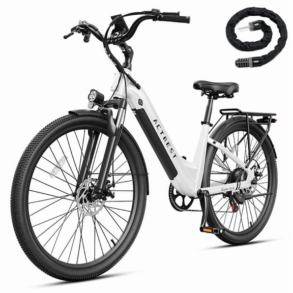 Actbest Core ST 2.0 Electric Bike for Adults,500W (Peak 1200W)Motor Ebike,Up to 55Miles,Max 28MPH E Bicycle,7-Speed with Free Lock,(White)