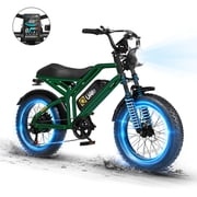Electric Bike for Adults, 1500W Peak 28 MPH 20" Fat Tires Electric Bicycle with Dual Suspension & Brakes Motorcycle, E-Bike Green