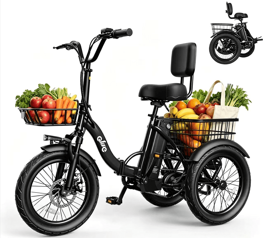 Actbest Electric Tricycle for Adults, 18" Folding Electric Trike, 700W Motor 48V 10.4AH Etrike, 18MPH Up to 50 Miles 3-Wheel Electric Bike Black
