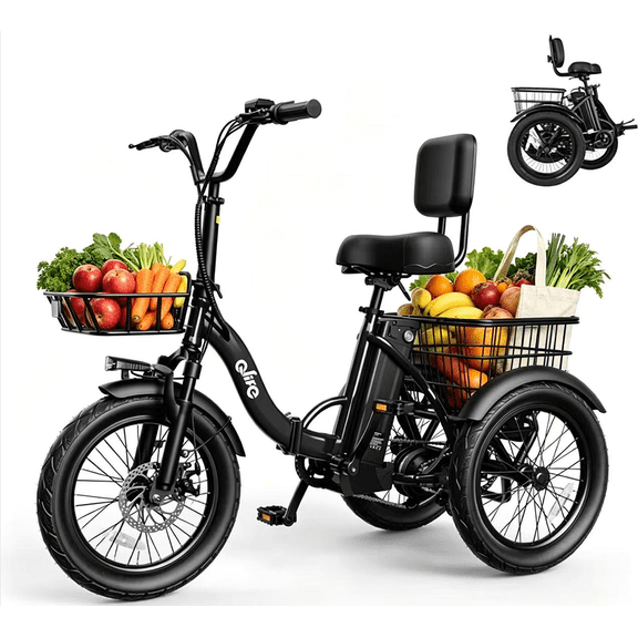 Actbest Electric Tricycle for Adults, 18" Folding Electric Trike, Peak 1200W Motor 48V 10.4AH Etrike, 18MPH Up to 50 Miles 3-Wheel Electric Bike Black