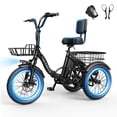 thumbnail image 1 of Actbest Electric Tricycle for Adults, 18" Folding Electric Trike, Peak 700W Motor 48V 10.4AH Etrike, 18MPH Up to 55 Miles 3-Wheel Electric Bike with Mirror and Phone Bag (Black), 1 of 9