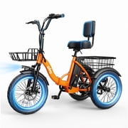 Actbest Electric Tricycle for Adults, 18 Folding Electric Trike, Peak 1200W Motor 48V 10.4AH Etrike, 18MPH Up to 50 Miles 3-Wheel Electric Bike Orange
