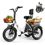 Actbest Electric Tricycle for Adults, 18" Folding Electric Trike, Peak 1200W Motor 48V 10.4AH Etrike, 18MPH Up to 50 Miles 3-Wheel Electric Bike White