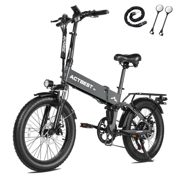 Actbest Summit Folding Electric Bike for Adults, 20" Fat Tires Ebike, 500W Motor, 48V 12AH, 7 Speed Electric Bicycle, 25MPH, Dual Suspension