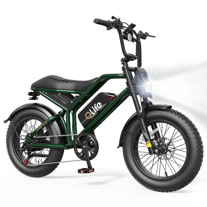 Plus Electric Bike for Adults, 1500W Peak 28 MPH 20" Fat Tires Electric Bicycle with Dual Suspension & Brakes Motorcycle, E-Bike Green