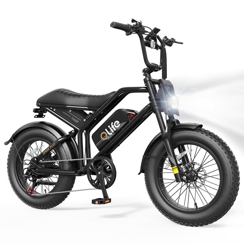 Plus Electric Bike for Adults, 1500W Peak 28 MPH 20" Fat Tires Electric Bicycle with Dual Suspension & Brakes Motorcycle, E-Bike Black