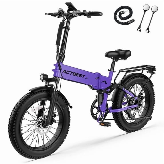 Actbest Summit Folding Electric Bike for Adults, 20" Fat Tires Ebike, 500W Motor, 48V 12AH, 7 Speed Electric Bicycle, 25MPH, Dual Suspension