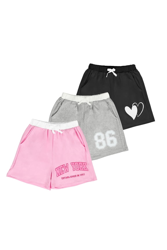 3-Pack Girls Shorts Summer Printed Active Shorts with Side Pockets & Elastic Waist