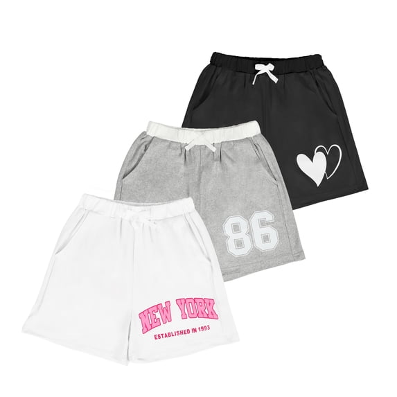 Actgleam 3-Pack Girls Shorts Summer Printed Active Shorts with Side Pockets & Elastic Waist