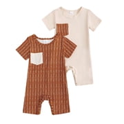 Actgleam Baby Boys Short Sleeve Romper Summer Infant Onesie Unisex Newborn Baby Clothes,Brown,6-9 Months