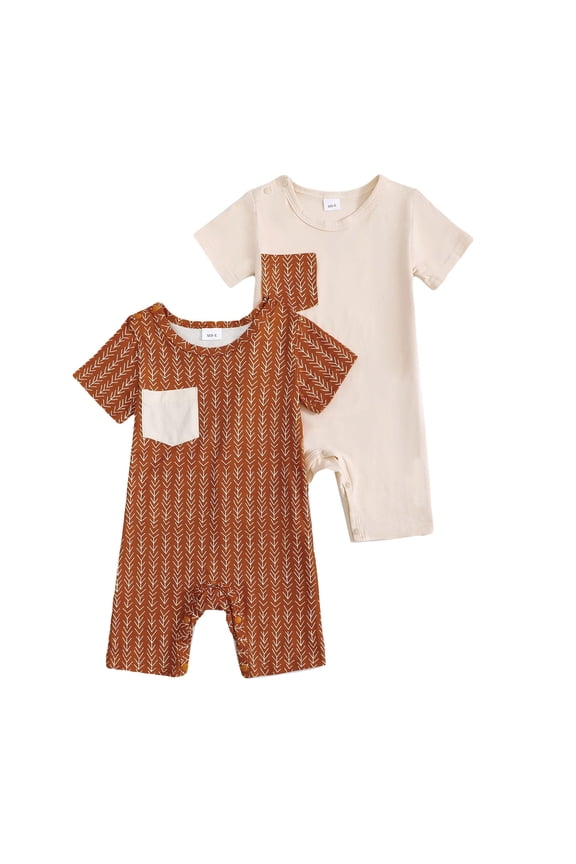 Baby Boys Short Sleeve Romper Summer Infant Onesie Unisex Newborn Baby Clothes,Brown,9-12 Months