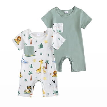 Actgleam Baby Boys Short Sleeve Romper Summer Infant Onesie Unisex Newborn Baby Clothes,Light Blue Zoo,6-9 Months