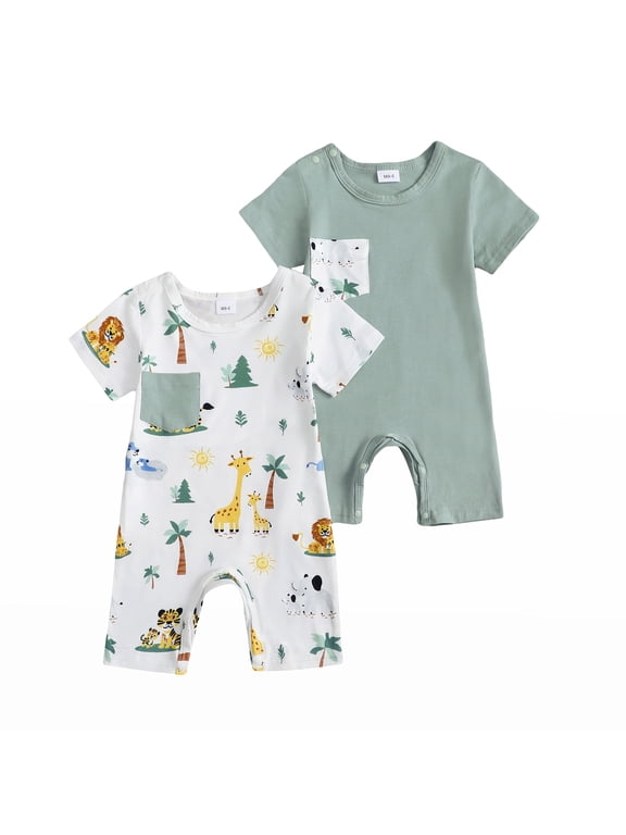 Baby Boys Short Sleeve Romper Summer Infant Onesie Unisex Newborn Baby Clothes,Light Blue Zoo,9-12 Months