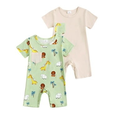 Actgleam Baby Boys Short Sleeve Romper Summer Infant Onesie Unisex Newborn Baby Clothes,Light Green Zoo,0-3 Months