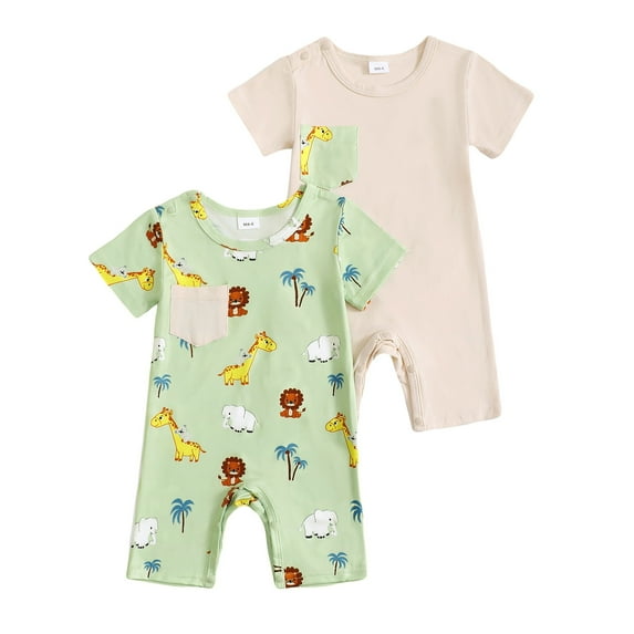 Actgleam Baby Boys Short Sleeve Romper Summer Infant Onesie Unisex Newborn Baby Clothes,Light Green Zoo,9-12 Months
