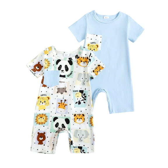 Actgleam Baby Boys Short Sleeve Romper Summer Infant Onesie Unisex Newborn Baby Clothes,Light Purple Zoo,12-18 Months