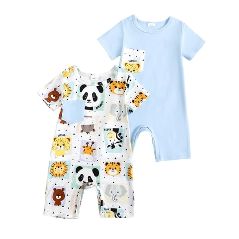 Baby Boys Short Sleeve Romper Summer Infant Onesie Unisex Newborn Baby Clothes,Light Purple Zoo,6-9 Months