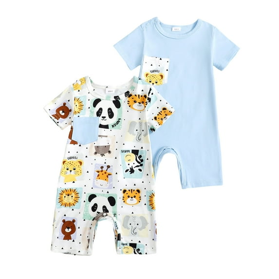 Actgleam Baby Boys Short Sleeve Romper Summer Infant Onesie Unisex Newborn Baby Clothes,Light Purple Zoo,9-12 Months