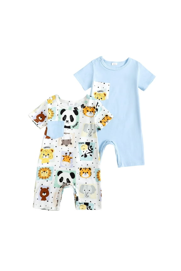 Baby Boys Short Sleeve Romper Summer Infant Onesie Unisex Newborn Baby Clothes,Light Purple Zoo,9-12 Months