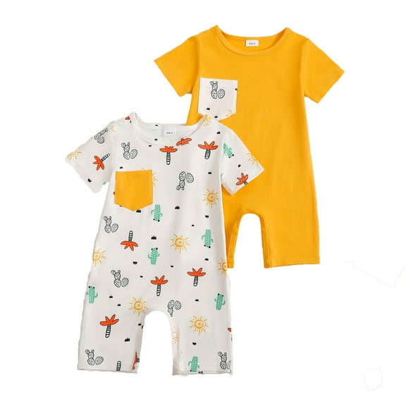 Actgleam Baby Boys Short Sleeve Romper Summer Infant Onesie Unisex Newborn Baby Clothes,Yellow,0-3 Months
