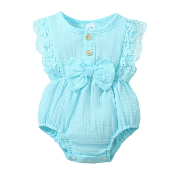 Actgleam Baby Girl Lace Ruffled Sleeveless Romper Summer Cotton casual Cute Jumpsuit,Blue,6-9M