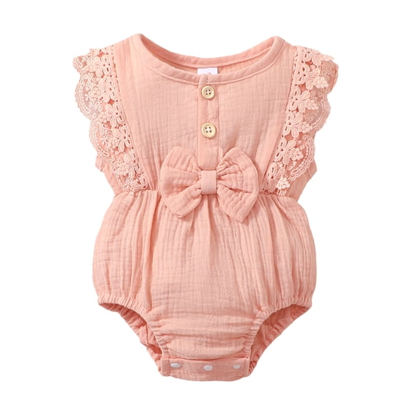 Actgleam Baby Girl Lace Ruffled Sleeveless Romper Summer Cotton casual Cute Jumpsuit,Pink,9-12M