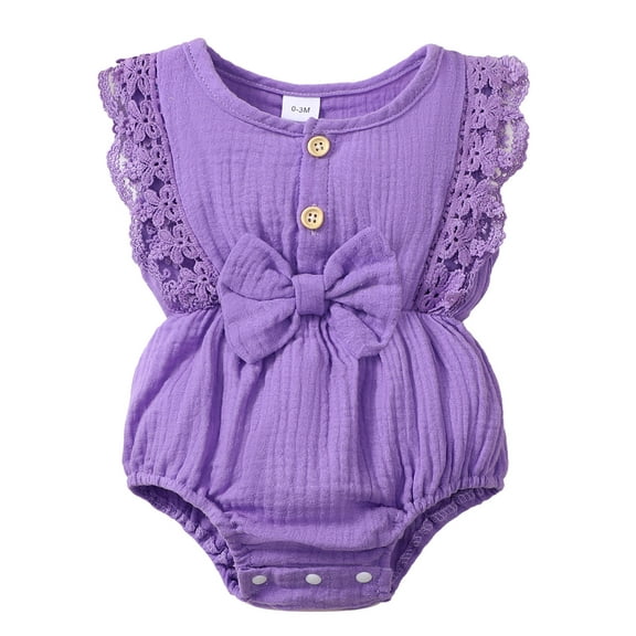 Actgleam Baby Girl Lace Ruffled Sleeveless Romper Summer Cotton casual Cute Jumpsuit,Purple,12-18M