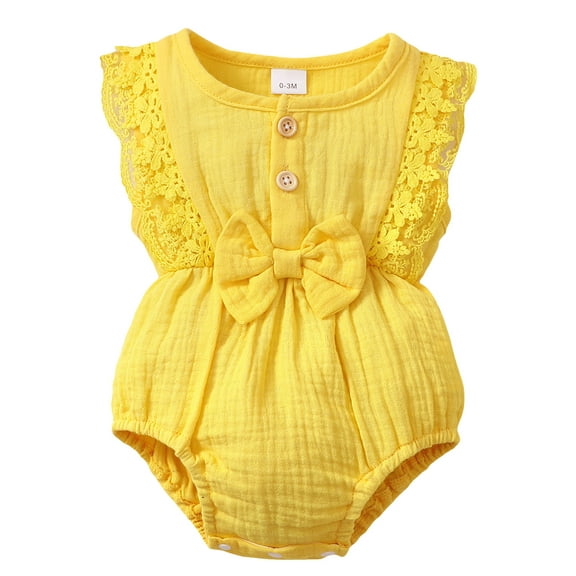 Actgleam Baby Girl Lace Ruffled Sleeveless Romper Summer Cotton casual Cute Jumpsuit,Yellow,0-3M