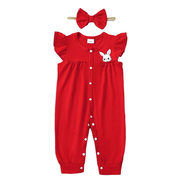Actgleam Baby Girl Romper Ruffle Sleeveless Animal Print Cute Jumpsuit,Red,0-3M