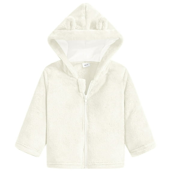 Actgleam Baby Girls Fleece Jacket Zipper up Hooded Jacket Coat with Cute Ears Hat,Beige,3-6Months