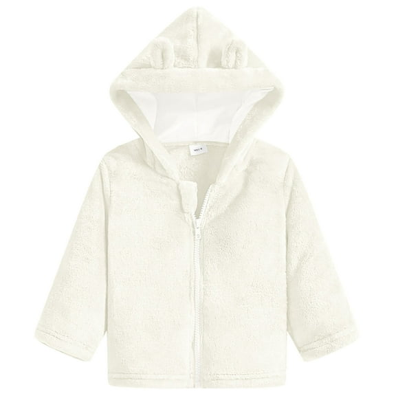 Actgleam Baby Girls Fleece Jacket Zipper up Hooded Jacket Coat with Cute Ears Hat,Beige,3-6Months