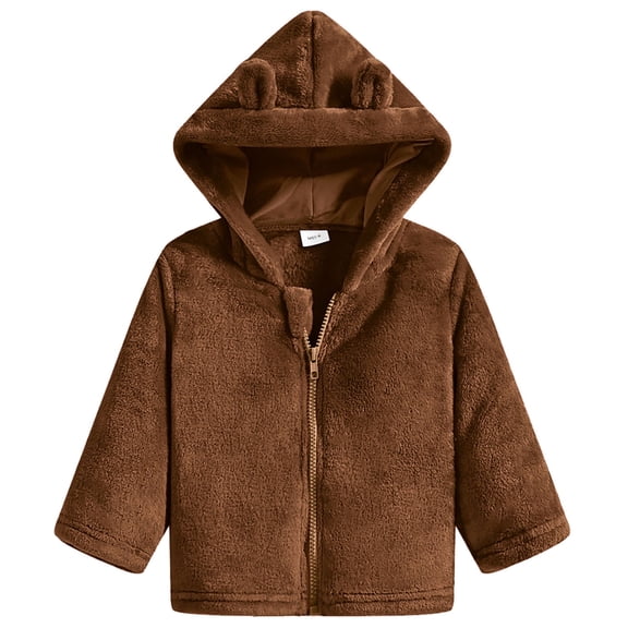Actgleam Baby Girls Fleece Jacket Zipper up Hooded Jacket Coat with Cute Ears Hat,Brown,9-12Months