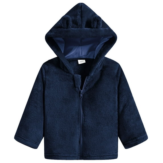 Actgleam Baby Girls Fleece Jacket Zipper up Hooded Jacket Coat with Cute Ears Hat,Dark blue,12-18Months