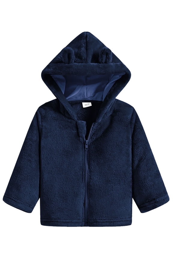 Baby Girls Fleece Jacket Zipper up Hooded Jacket Coat with Cute Ears Hat,Dark blue,9-12Months