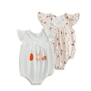 Actgleam Baby Girls Summer Sleeveless Romper Cotton Cute Print Pattern Infant Bodysuits,Light Apricot,2 pieces,6-9 months